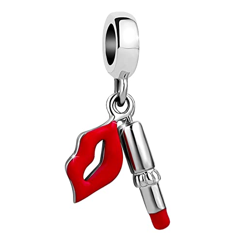MiiFort Abalorio colgante de labios rojo y rosa compatible con pulseras Pandora, citas, mujeres, novia, Navidad, familia, hija, hermana, Zirconia cúbica, Circonita cúbica