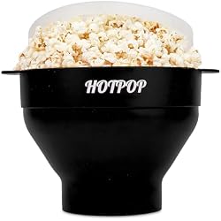 The Original Hotpop Microwave Popcorn Popper, Silicone Popcorn Maker, Collapsible Bowl BPA-Free and Dishwasher Safe- 20 Colors Available (Black)