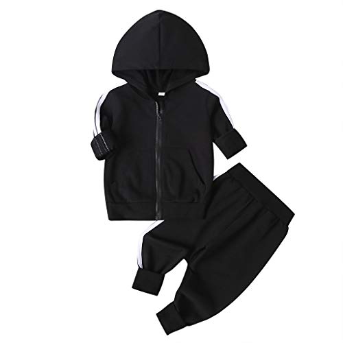 Nargar Toddler Baby Boys Girls 2Pcs Tracksuit Sweatshirt Tops+Sweatpants Zipper Hooded Coat Outfits Clothes Set (Black, 2-3 Years)
