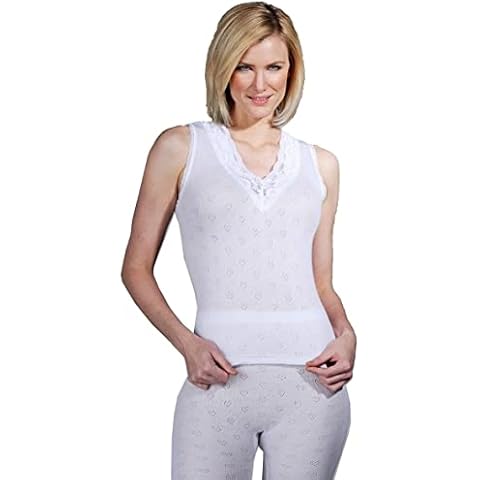 itronik New 100% Cotton Snowdrop Ladies Thermal Underwear-Vest, Built up lace Spencer Sleeveless White Made in The UK SIZE S-3XL (M) Cover