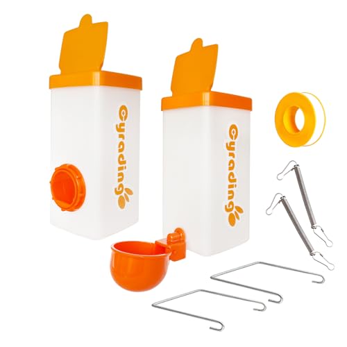 Automatic Waterer System Chick Feeder and Drinker Cups 1L Hanging Automatic Fill Poultry Watering Cup Used for Cages (Orange, 2)