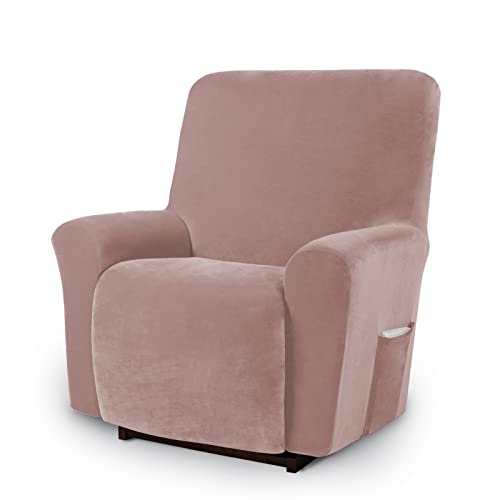 Asnomy Recliner Chair Covers Lazy Boy Recliner Covers With Pockets Stretch Velvet Couch Cover Slipcover 1-Piece Furniture Protector For Dogs Cats(Recliner,Pink) #TOP26