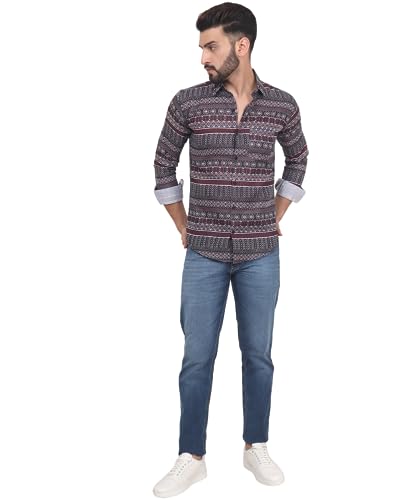 Image of TB Trybuy.in Fusion Men's Printed Full Sleeve Casual Linen Shirt