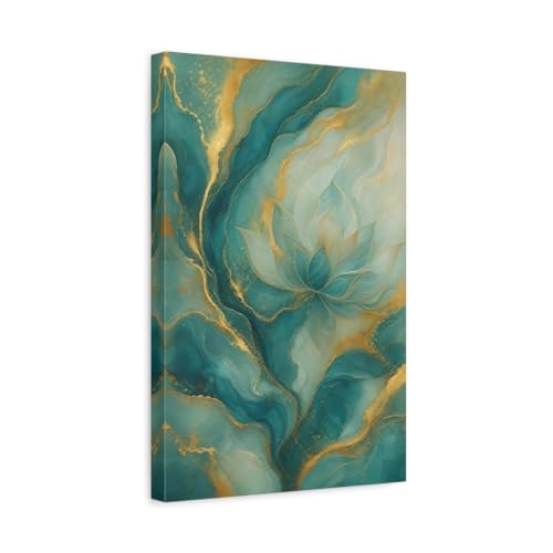 Tableau abstrait fleur de lotus bleu et or pour une ambiance sérénité