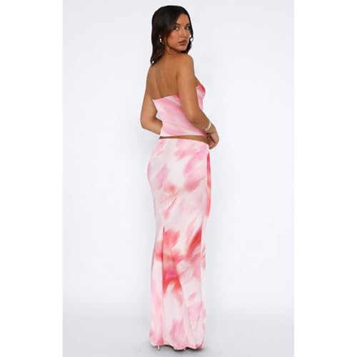 Image of Goafuliy 2 Piece Skirt Sets for Women Summer, Floral Sleeveless Tube Top Bodycon Maxi Skirts Y2k Vacation Going Out Outfits