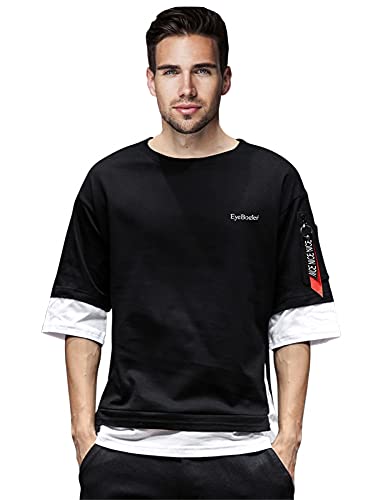 Image of EYEBOGLER Noble Monk Men's Solid Regular fit T-Shirt (T322 Black White D1 XS)