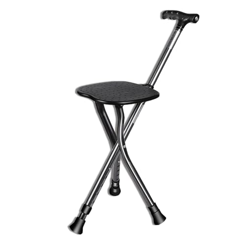 Bastón plegable con asiento, altura ajustable, asas magnéticas de masaje y luz LED para senderismo y camping