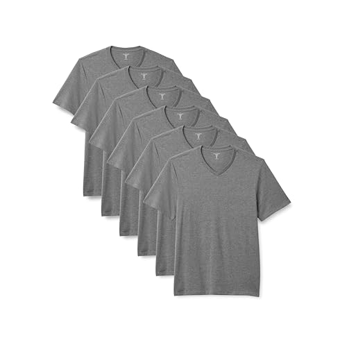 Amazon Essentials Men's Regular-Fit Short-Sleeve V-Neck, Pack of 6, Grey Heather, Large
