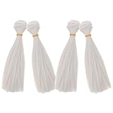 HIAKDOFT 4 Teiliges Puppenbastel Set Mit Puppenhaarperücken Geeignet Für Puppenrestaurierung Schulprojekte Bastelarbeiten Glattes Synthetisches Puppenhaar DIY Mädchenperücke