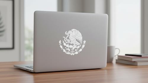 Image of 2 Pieces Calcomania Escudo Mexicano 6 inch x 5.2 inch - White Color - Mexican Eagle Decal Shield Emblem Sticker Mexican Flag Decals