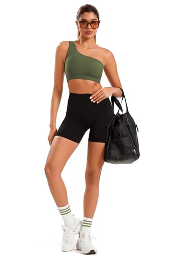 Image of One Shoulder Sports Bras for Women Low Impact Asymmetrical Workout Tops Padded Yoga Right Shoulder Strap Bra