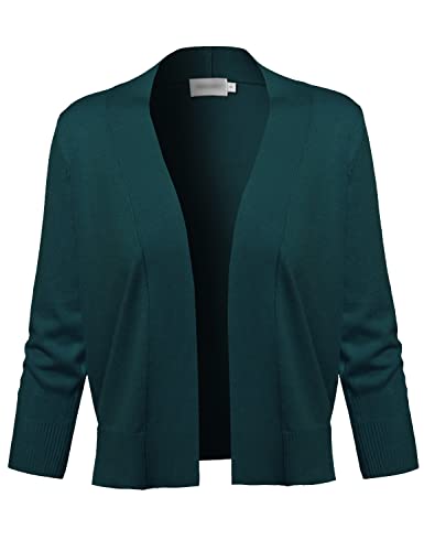 Women's Solid Open Front Soft Stretch 3/4 Sleeve Layer Short Cardigan2