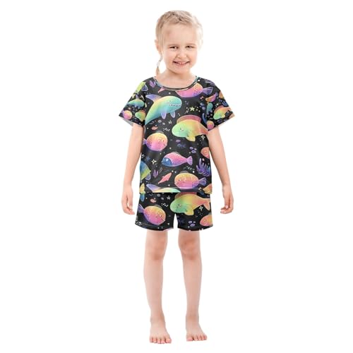 senya Cute Glowing Fish Summer Pajamas Set Short Cotton Sleepwear 2 Piece3