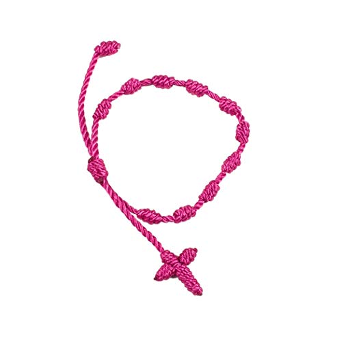 Lote 20 Pulseras Rosario con Cruz de Macramé, Textil, Rosa, detalles comuniones, boda, bautizo baratos