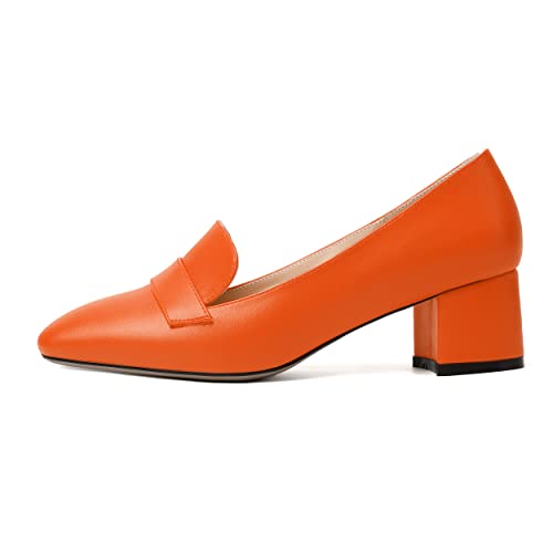 Image of MODENCOCO Womens Square Toe Slip On Comfortable Casual Matte Work Chunky Low Heel Loafers Shoes 2 Inch
