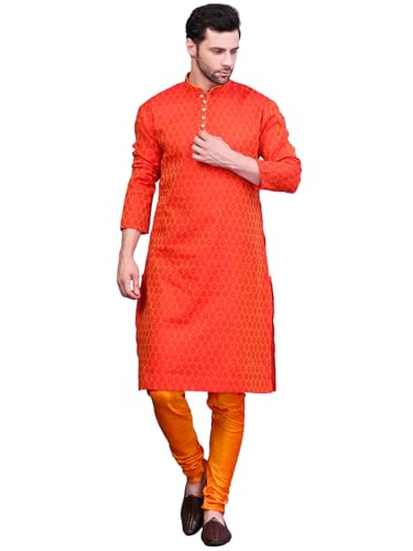 Image of Men's Cotton Jacquard Kurta and Churidar Set