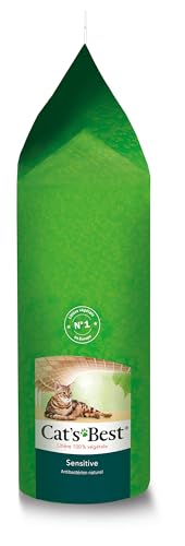 Cat's Best Sensitive, 100 % pflanzliche Katzenstreu, fest klumpend und antibakteriell aus veredelten Aktiv-Holzfasern – speziell für empfindliche Katzen, 7,2 kg/20 l