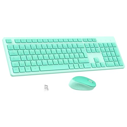 LeadsaiL K786 Tastatur Maus Set Kabellose, Tastatur und Maus, QWERTZ Deutsches Layout Funktastatur mit Maus, Flüsterleiser Tastenanschlag, 2.4 GHz mit 2-in-1 USB Nano Empfänger für PC/Laptop(Grün)
