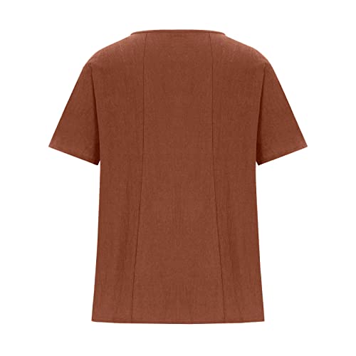 Short Sleeve Tshirts for Women Fall Summer Boat Neck Linen Daisy Flower Loose Fit Long Tops Shirt Women 20244