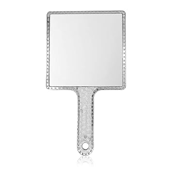 Plastic Square Handheld Mirror with Handle for Personal Makeup Vanity Portable Travel Skin Mirror - (Silver)