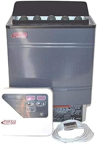 TURKU TU90WD-OD 9KW 240V Residential Wet or Dry Sauna Stove with External CON5 Digital Controller (EXTERNAL CON5 DIGITAL CONTROLLER, 9KW SAUNA STOVE (250-450 Cu.Ft.))