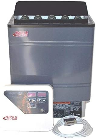 TURKU TU90WD-OD 9KW 240V Residential Wet or Dry Sauna Stove with External CON5 Digital Controller (EXTERNAL CON5 DIGITAL CONTROLLER, 9KW SAUNA STOVE (250-450 Cu.Ft.))