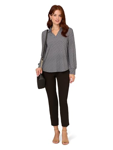 Image of Adrianna Papell Women's Print Collared V-Neck Knit Top