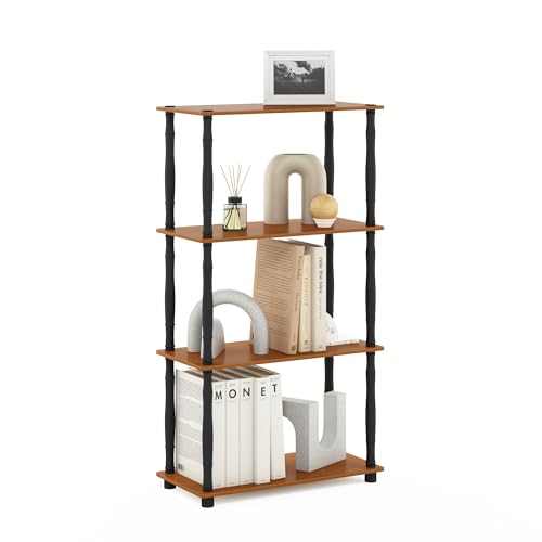 Image of Furinno Turn-N-Tube 4-Tier Multipurpose Shelf Display Rack, Classic Tubes, Light Cherry /Black