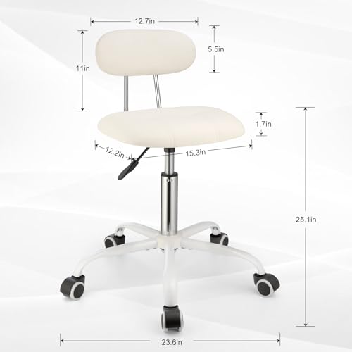 Image of Square Rolling Stool with Backrest Height Adjustable Chair Swivel Drafting Chair Stool Chair with Wheels Stable Base Foot White