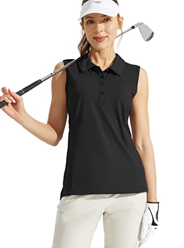 Looleafy Women's Sleeveless Golf Shirt Quick Dry Tennis Tank Tops Golf Polo Shirts For Women With Collar(Black_L) #TOP6