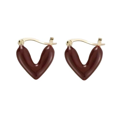 El Regalo 1Pair Love Heart Hoop Earrings- Small Oil Dripping Gold Plated Heart Earrings for Girls & Women Hoop (Dark Red) (B0CW2194Q3) Amazon Price History, Amazon Price Tracker