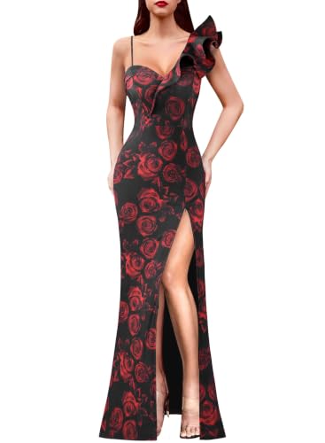Image of VFSHOW Womens Ruffle One Shoulder Formal Prom Gala Maxi Dress Evening Gown