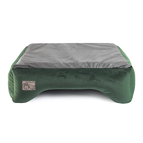 BOUTIQUE ZOO Exclusive Hundebett | Hundeliege, Hundekörbchen mit Kissen | Hundesofa für kleine Hunde | Große: S - 63 x 55 x 19 cm | Farbe: Velvet Grün