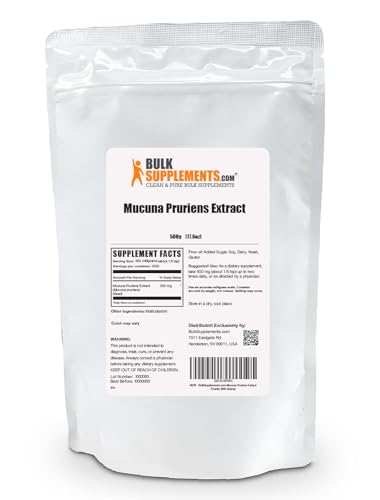 BULKSUPPLEMENTS.COM Mucuna Pruriens Extract - Herbal Supplements, Mucuna Pruriens Supplements, Mucuna Pruriens Powder - Vegan & Gluten Free, 500mg per Serving, 500g (1.1 lbs)