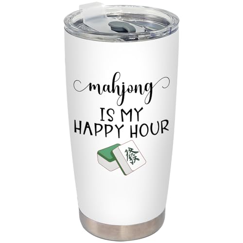 BEHIFL Mah Jong Accessories Tumbler, Mahjong Lover Gifts Stainless Steel Tumbler with Lid and Straw 20oz, Gifts for Mahjong Players Travel Coffee Cup