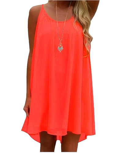 Image of Women's Chiffon Summer Casual Sundress Spaghetti Strap Tank Beach Dresses Bathing Suit Coverup