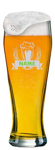 Verre à bière blanche avec gravure de [nom] + logo | Verre à bière blanche Bavière avec motif (bière) et un nom de votre choix en gravure.
