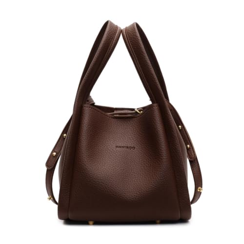 Sac cartable vintage pour femme en cuir véritable et sac à bandoulière marron café