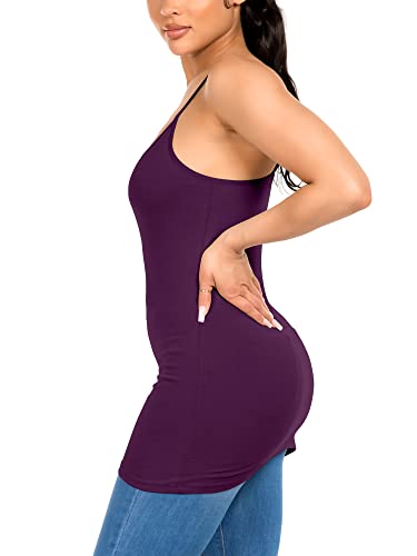 Image of Long Cotton Camisole Spaghetti Strap Tank Top for Women Basic Cami Tops Womens Undershirts Plum Purple Large
