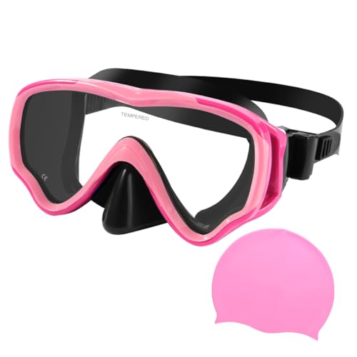 Berallo Kids Snorkel Gear Diving Mask Anti-Fog and Anti-Leak Swimming Goggles Snorkeling Glasses Waterproof Durable Tempered Glass Mask for Children 4 - 14 Age (Bicolor Pink)