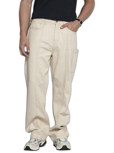 Image of The Indian Garage Co Men Loose Baggy Relaxed Fit Solid Mid-Rise Jeans