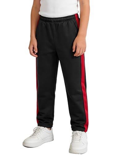 Image of Moggemol Kids Baggy Sweatpants Boys Girls Contrasting Stripe Athletic Trousers Jogger Pants Baggy Gym Pants Black Red 13-14 Years