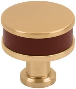 Signature Hardware 954065-114 Lazzara 1-1/4 Inch Brown Leather Mushroom Cabinet Knob - Brushed Gold