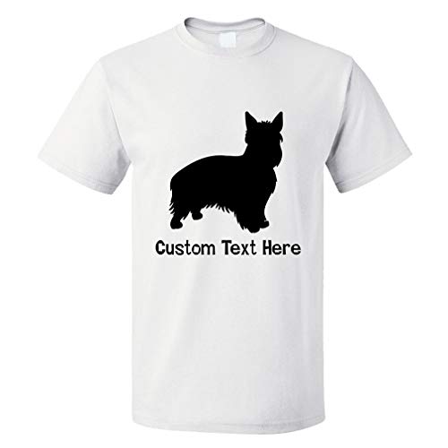 Custom Funny Graphic T Shirts for Men Australian Silky Terrier Silhouette Cotton Top White Personalized Text Here 2X Large