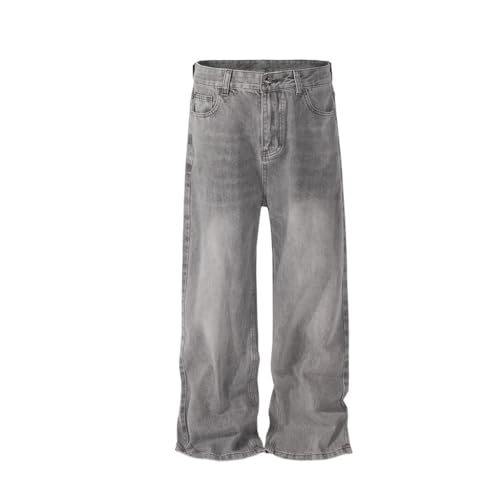 Washed and Distressed Long Pants Unisex Straight Leg High Street Jeans