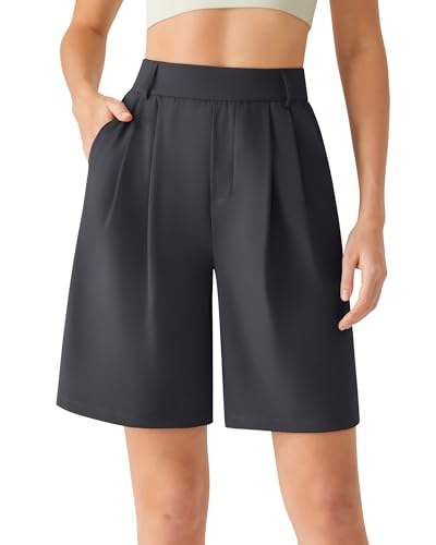 G4Free Shorts for Women High Waisted Wide Leg Dressy Casual Shorts with Pockets Front Pleated Loose Fit Short Trousers for Work Business Office (Black M)