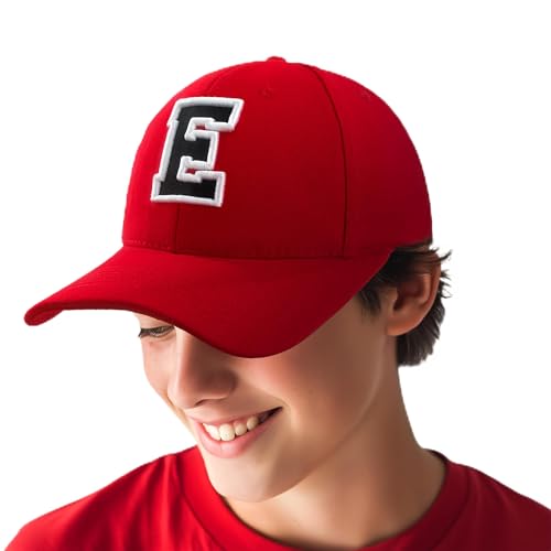 4sold Gorra de béisbol ajustable con letras rojas y negras para niños y niñas, diseño de alfabeto 3D bordado en 3D, gorra deportiva para niños, e, Talla única
