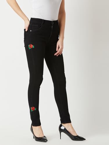 Image of Miss Chase Women's Skinny High Rise Cropped Length Fringe Detailing Stretchable Denim Jeans
