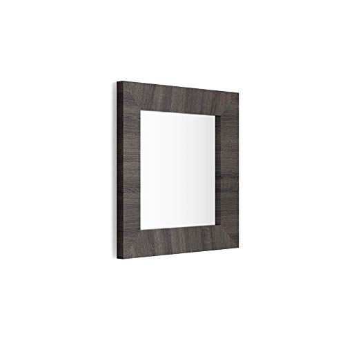Mobili Fiver, Espejo de Pared Cuadrado, Marco de Color Roble Oscuro - Wenguè, Modelo Giuditta 65x65, Aglomerado y Melamina/Vidrio, Made in Italy