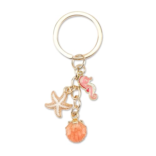 Schlüsselanhänger Aus Edelstahl Mit Muschel Seestern Und Seahorse Design Perfekter Glücksbringer Für Frauen Personalisierbare Geschenke Ideal Als Geburtstagsgeschenk Abschiedsgeschenk Für Kollegen